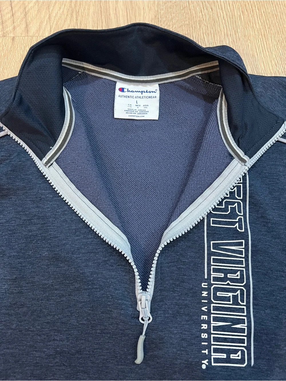 WVU Mountaineers Champion Navy Half- Zip Pullover West Virginia Chest Print